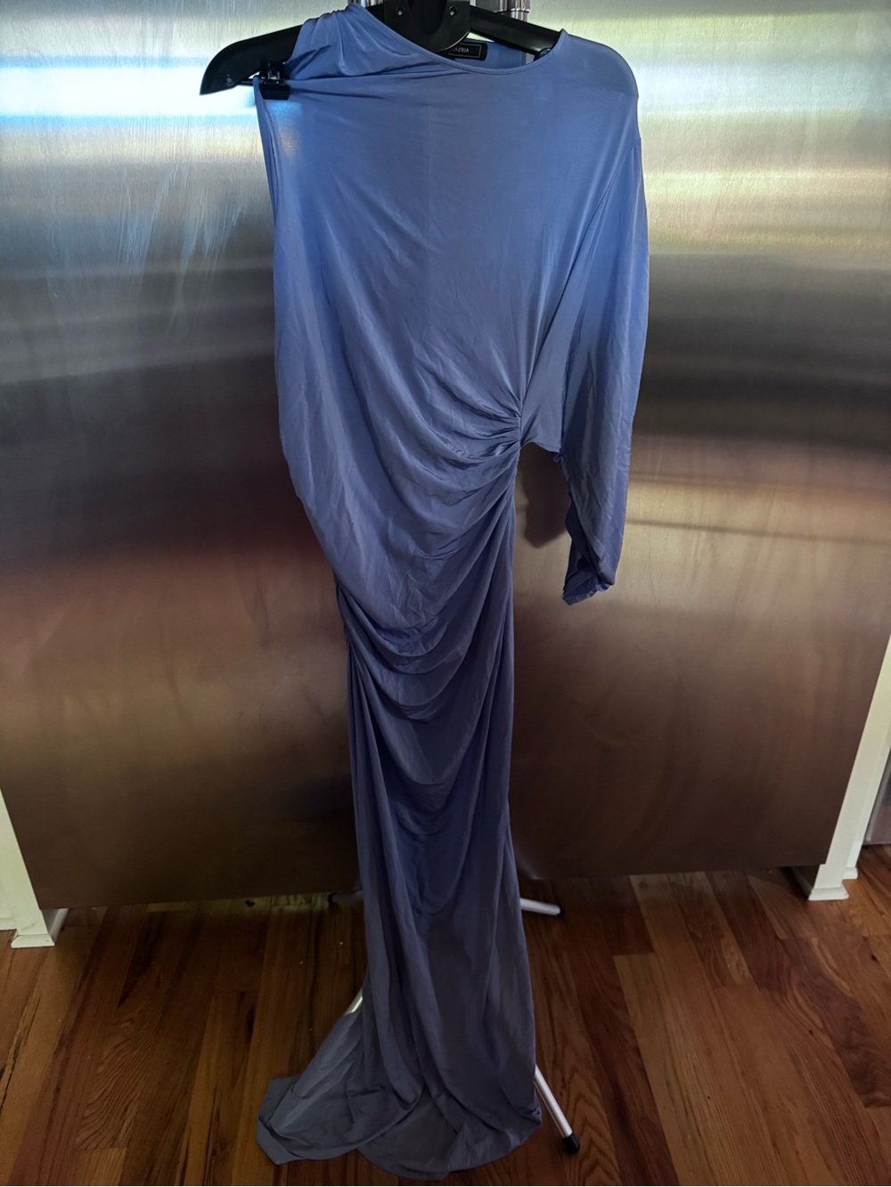Draped One-Shoulder Maxi Dress in Slate Blue